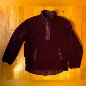 ATHLETA Cozy Sherpa Snap Sweatshirt in Burgundy. Size Medium